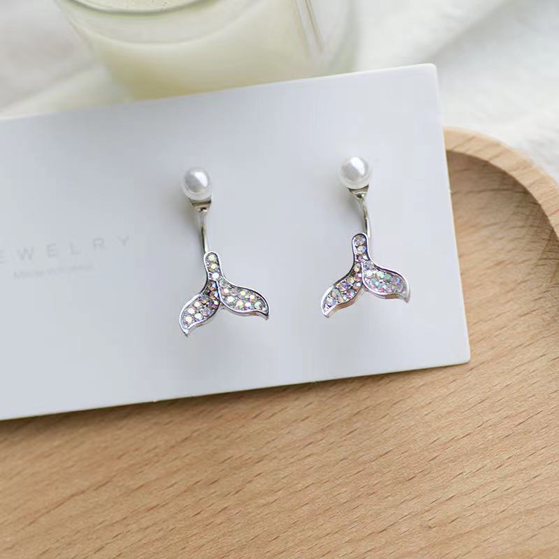 Korea gaya putri duyung fishtail zirkon anting-anting wanita sederhana all-match mutiara anting-anti