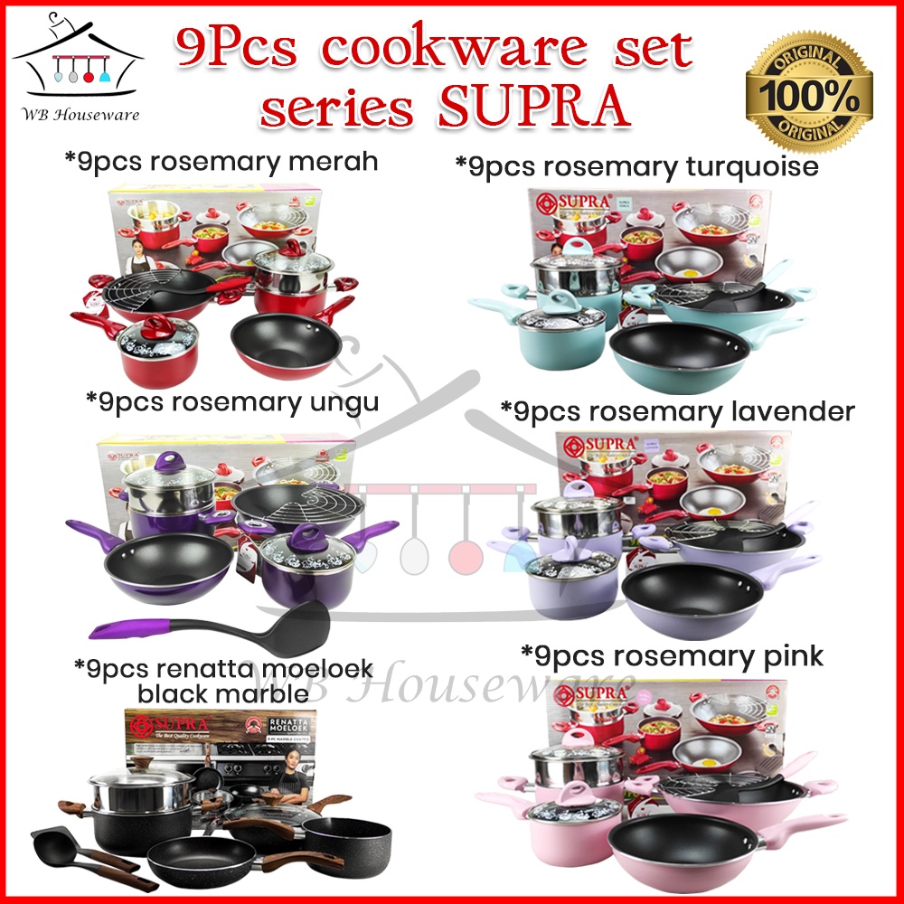 Panci set / Panci Set 9pcs Supra / Cookware set 9 piece Supra Rosemary / 100% original - merah