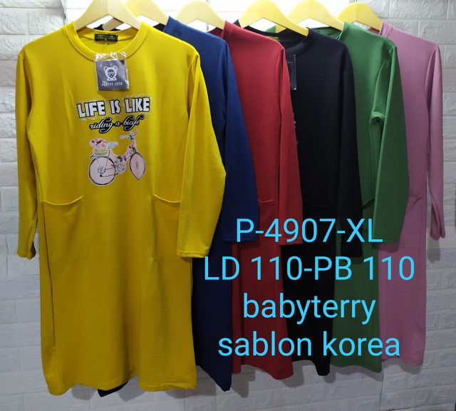 Tunik panjang import bahan babyterry ld 110cm