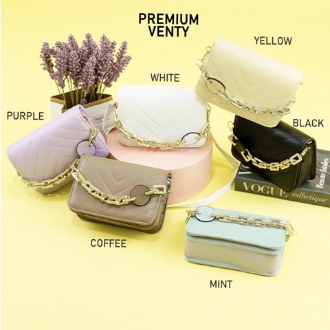 SLING BAG VENTY TAS CEWEK ELEGAN MEWAH TALI TENTENG RANTAI GOLD TEBAL FREE TALI PANJANG MURAH