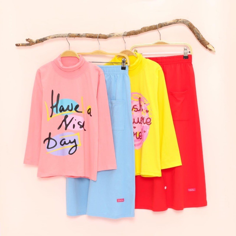 Flowkids Setelan Rok Turtleneck Anak Perempuan - Baju Lengan Panjang Cewek Size 8 10 12 14 16 Tahun