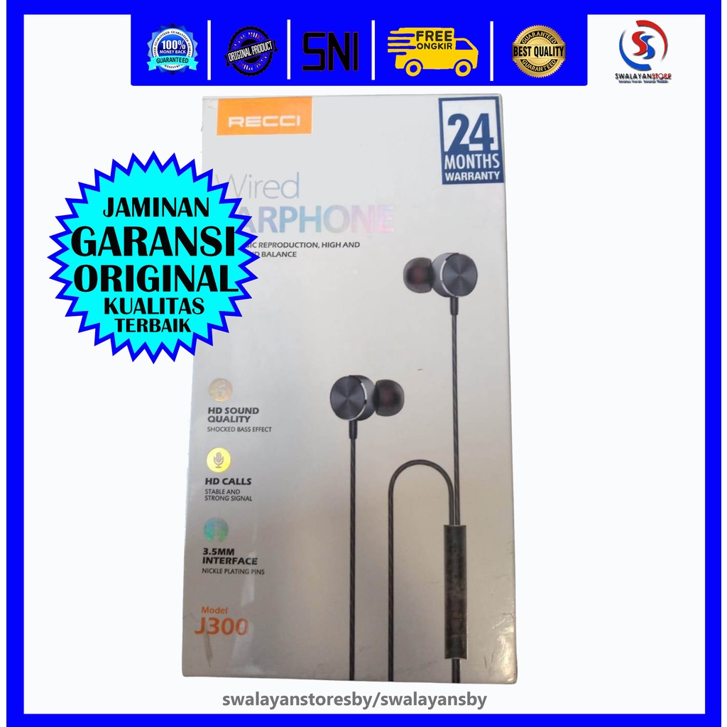 Earphone Kualitas Terbaik J300 Recci Original