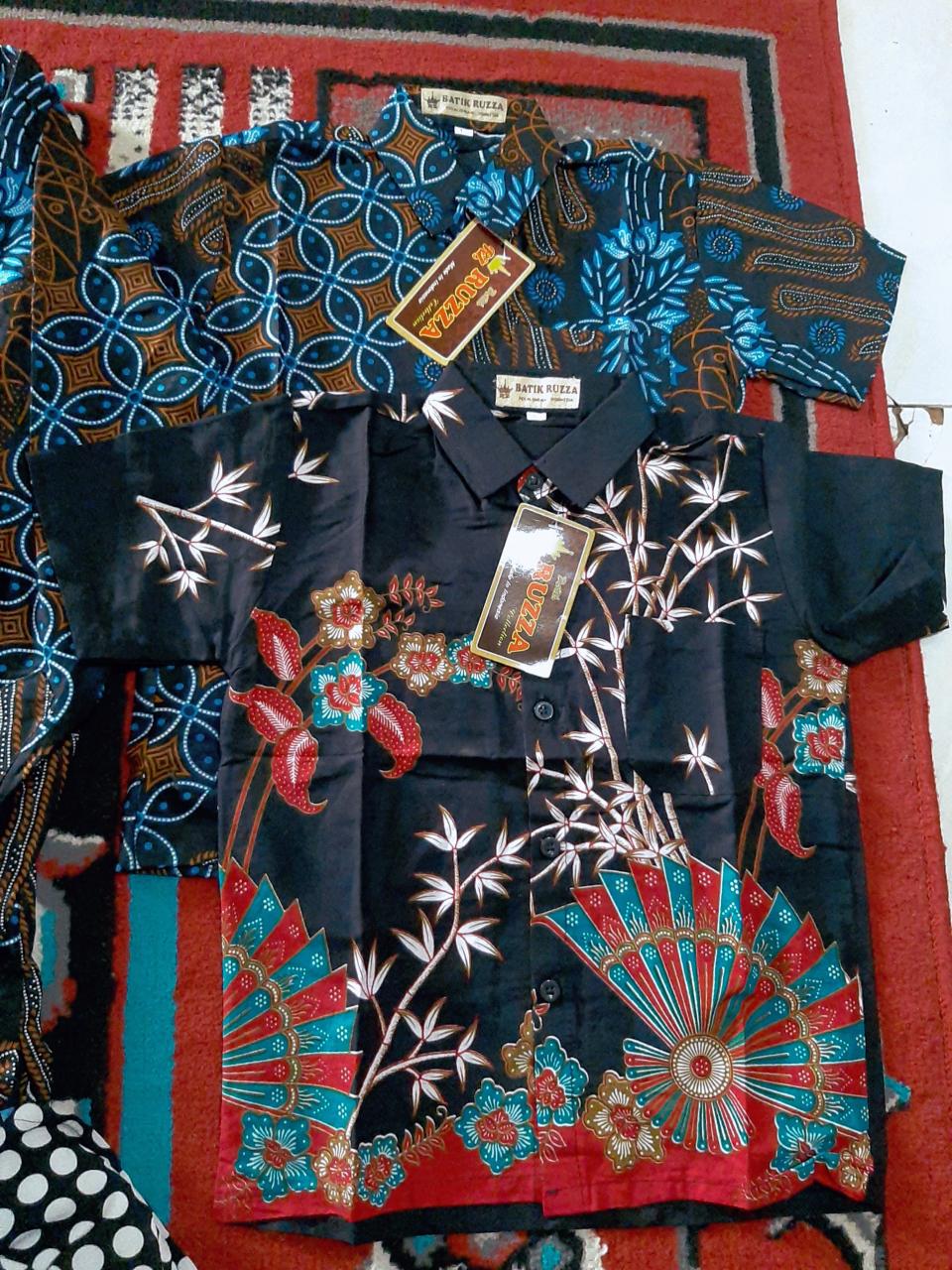 Ruzza Batik Anak Ukuran 0-15 Tahun Kemeja Motif Kipas Hitam Merah Phoenix Pink