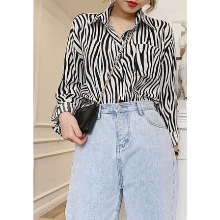 BEFAST - ZEC OOTD Wanita Kemeja STEDY / Kemeja Tieka Oversize Zebra Shirt / Pakaian Kemeja Kasual / Kemeja Trendy / Kem Lengan Panjang / Termurah / Kemeja Kekiniaan Remaja Wanita