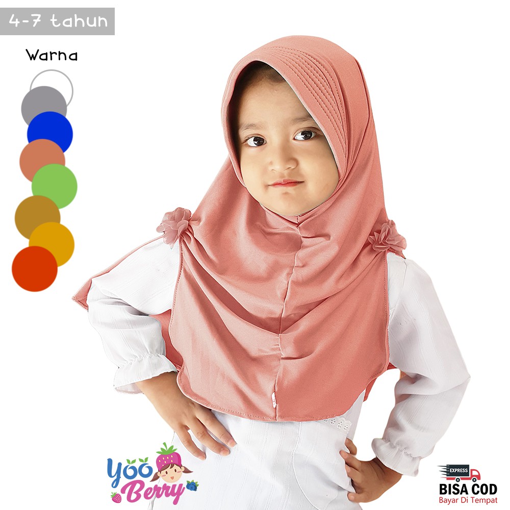 YooBerry Hijab Instan GROSIR Jilbab Anak Akasia Twin Flower Pita 4-7 Tahun Berry Mart