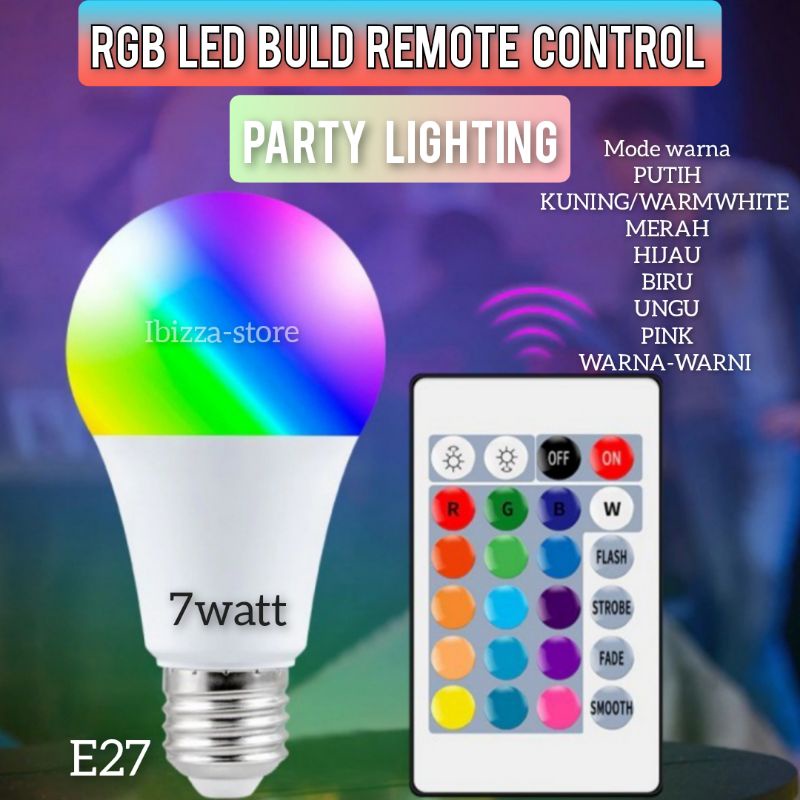 Lampu Bohlam LED Smart RGB + Remote Warna Warni 7W E27 SNI