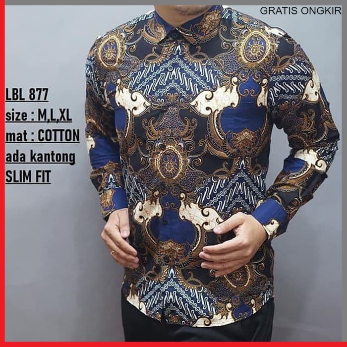 KEMEJA PRIA BATIK LENGAN PANJANG HEM BAHAN KATUN HALUS 40S LBL 877 BAJU MODERN MEWAH SLIMFIT SLIM FIT BY PENDEK JAKARTA PLATINUM