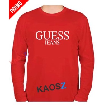 Kaos Distro Guess Jeans Putih Premium Fashion Pria Wanita Lengan Panjang