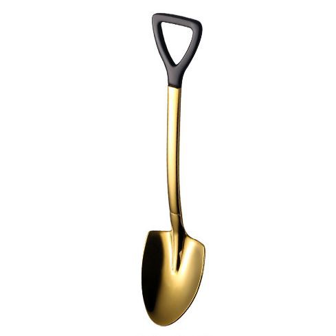 H 448 Sendok Sekop Unik Sendok Ice cream Dessert Buah cake Lucu Gold Stainless Teh Kopi-RUNCING GOLD BLACK