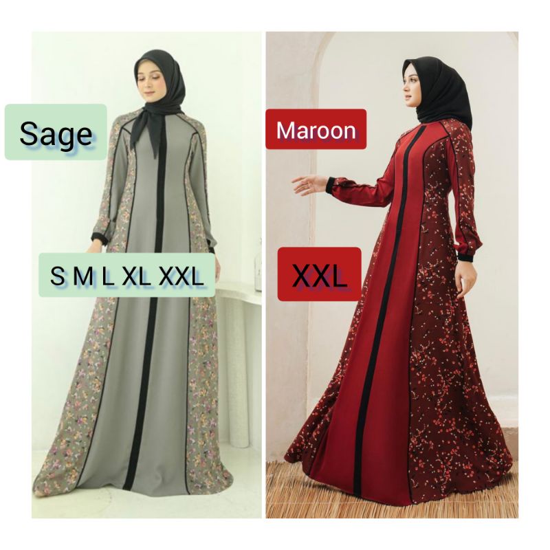 canaka maroon marun dan Sage dress by Madeira gamis terbaru