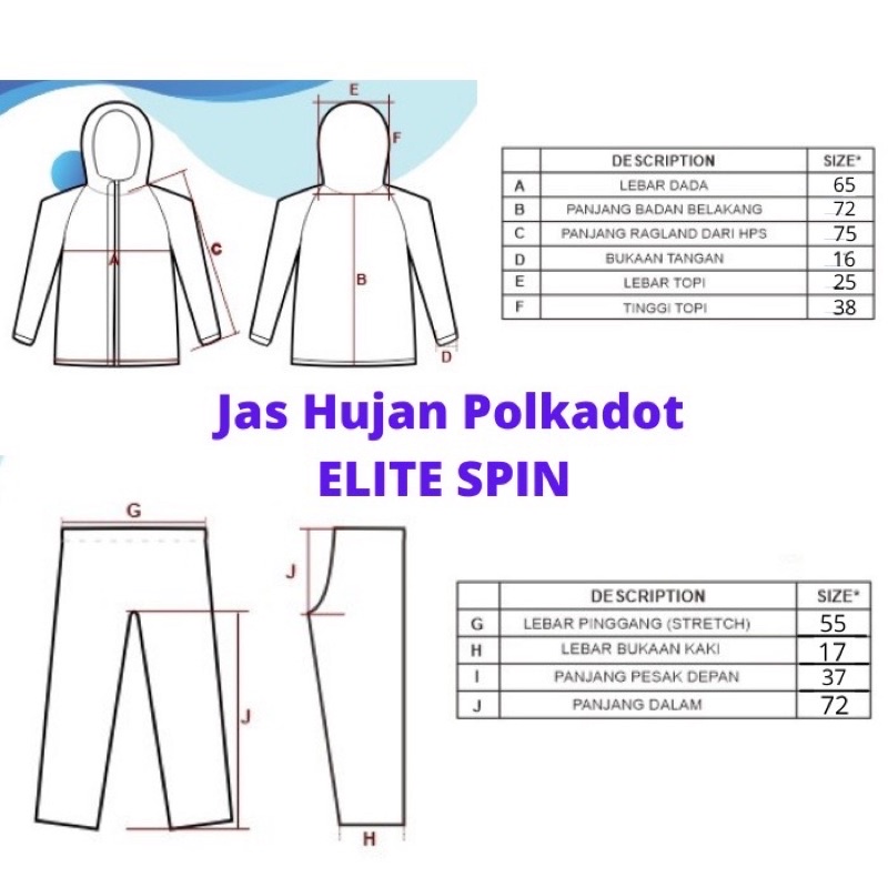 Jas Hujan Stelan Polkadot ELITE Spin Jaket Celana Pria Wanita Setelan Dewasa Onde Murah Bagus