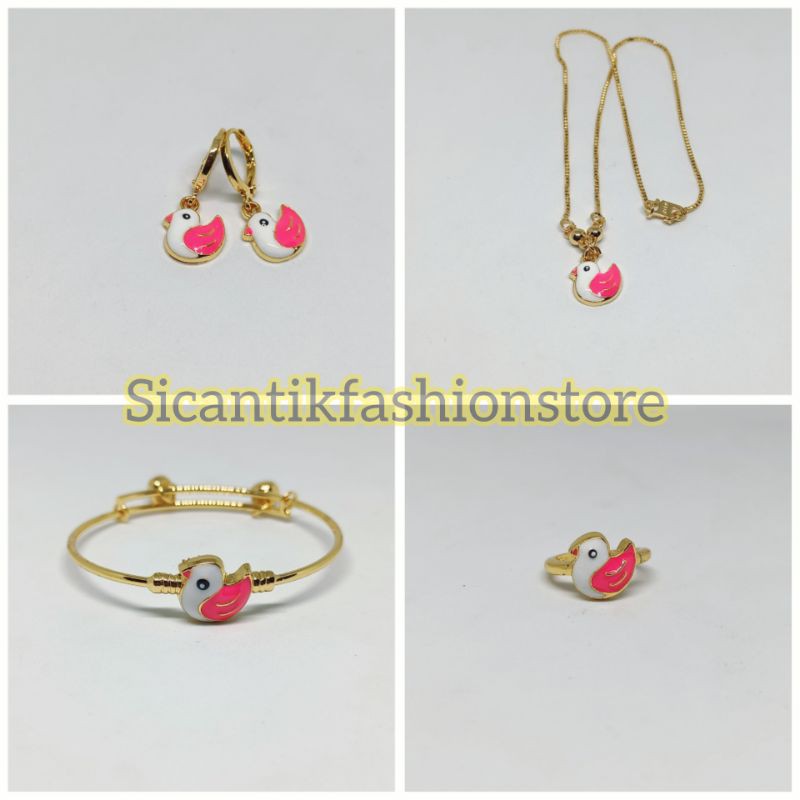 Kalung Titanium anak anak Perhiasan set anak anak motif angsa/bebek Terlaris anti Karat tidak luntur