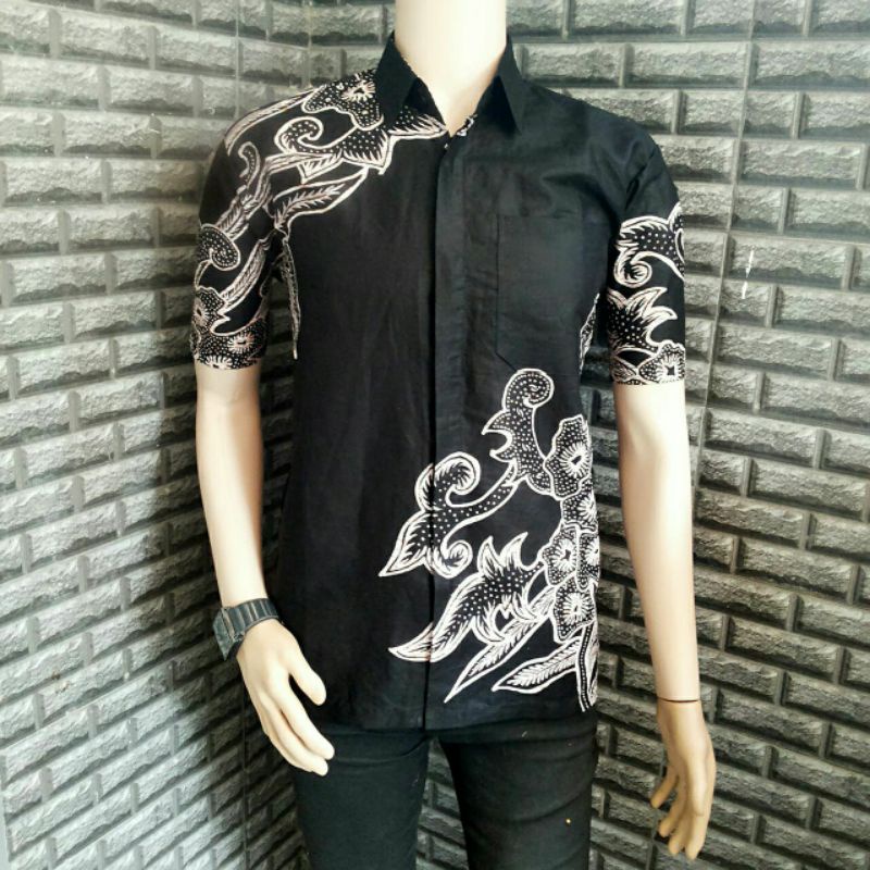 BSWART Batik HRB026 Kenongo Hem Pendek Padi Pekalongan M L XL Batik Pria MURAH Modern Grosir