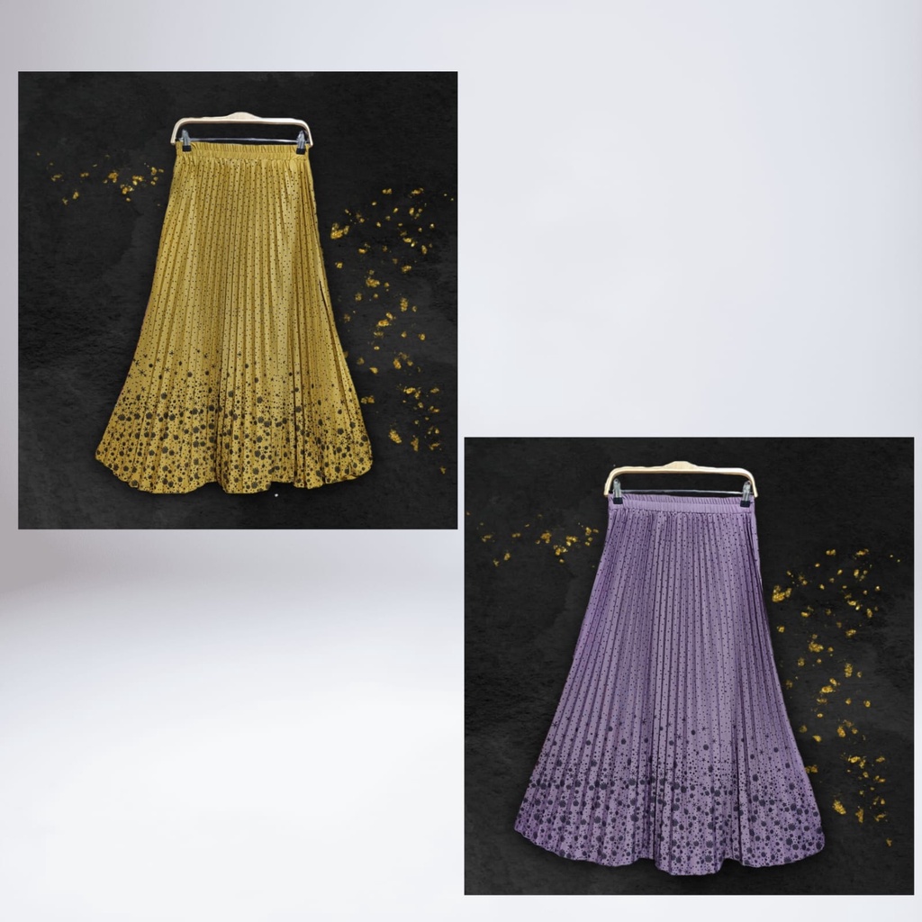[ D-01 ] Rok Plisket Payung Printing Motif Onde Bunga / Rok Muslim Onde Bunga