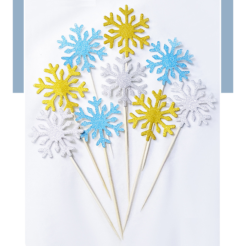 10pcs/set Snowflake Cake Topper Birthday Party Cupcake Toppers  Wedding Baby Shower Christmas Decor Insert Card