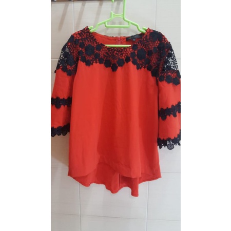 Blus sifon Oren bunga XL Preloved