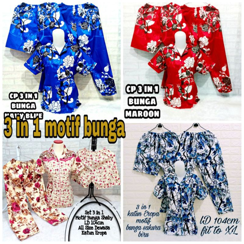 Piyama 3 in 1 baju tidur dewasa/ motif karakter