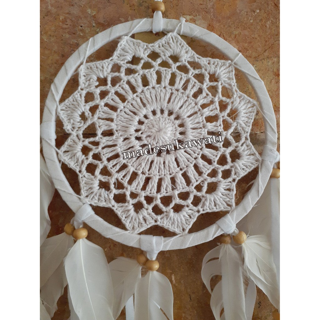 Dream catcher sulam diameter 17cm panjang 58cm dekorasi gantungan hiasan bulu ayam