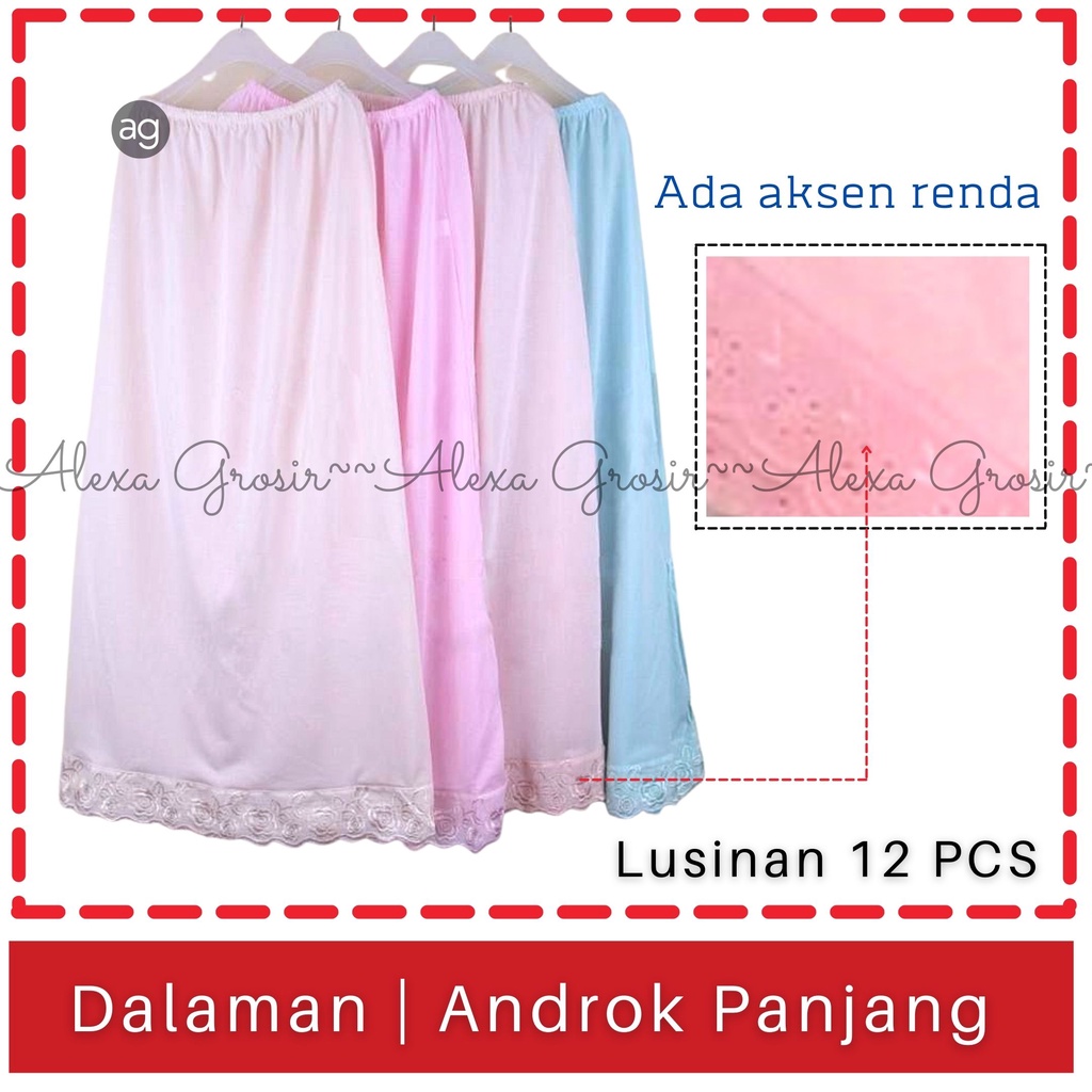 GROSIR 12 PCS ANDROK ROK DALAMAN WANITA MEKSI UKURAN PANJANG