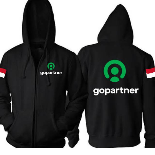 jaket Hoodie zipper GOJEK GOPARTNER CUSTOM BORDIR LOGO DAN NAMA