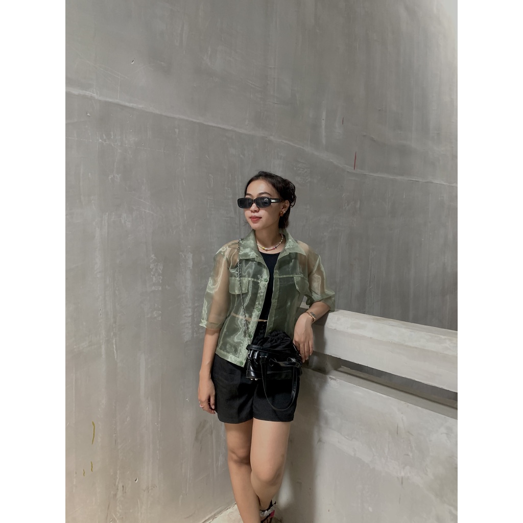 Organza Top / Organza Shirt Green / Kemeja Organza Hijau