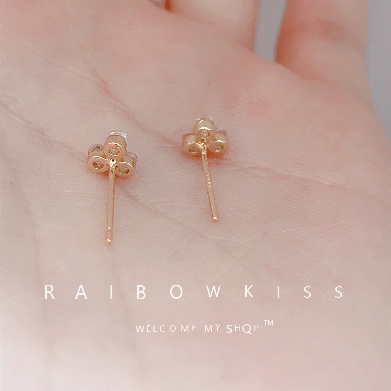 925 Perak Jarum Segitiga Kristal Mini Ear Studs Baru Musim Panas Emas Geometris Anting-Anting Mahasiswa Wanita Anting-Anting