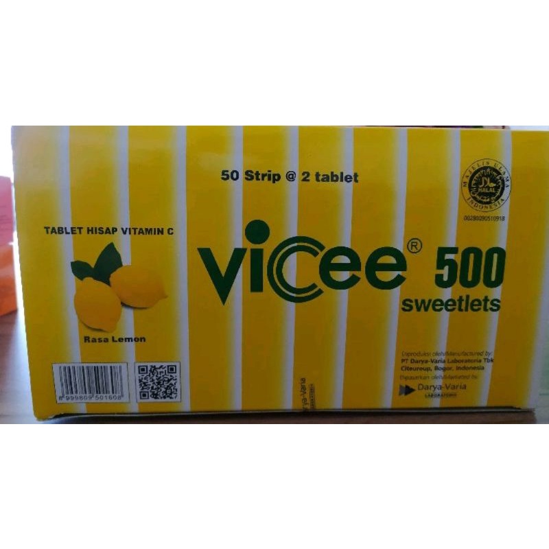 Vitamin C vicee 500 mg  rasa lemon (1 box isi 50 strip @ 2 tablet ) original