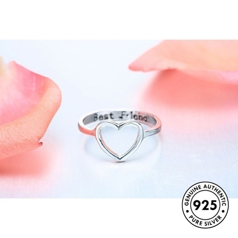 Cincin Persahabatan Bentuk Hati Model Hollow Bahan S925 Silver