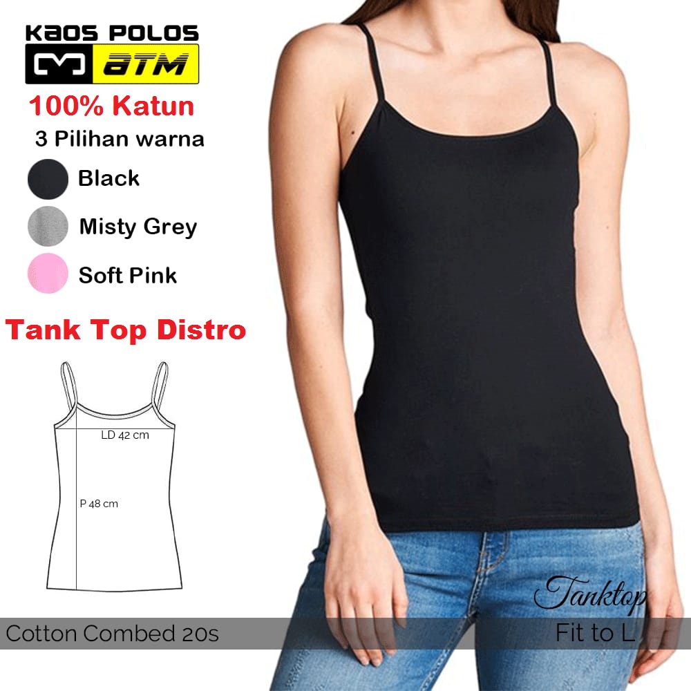 Tank Top 100% Cotton Combed Selevel DISTRO Katun Super Adem Lembut &amp; Tebal / Singlet Cewek Wanita Perempuan 100% Katun Soft ATM