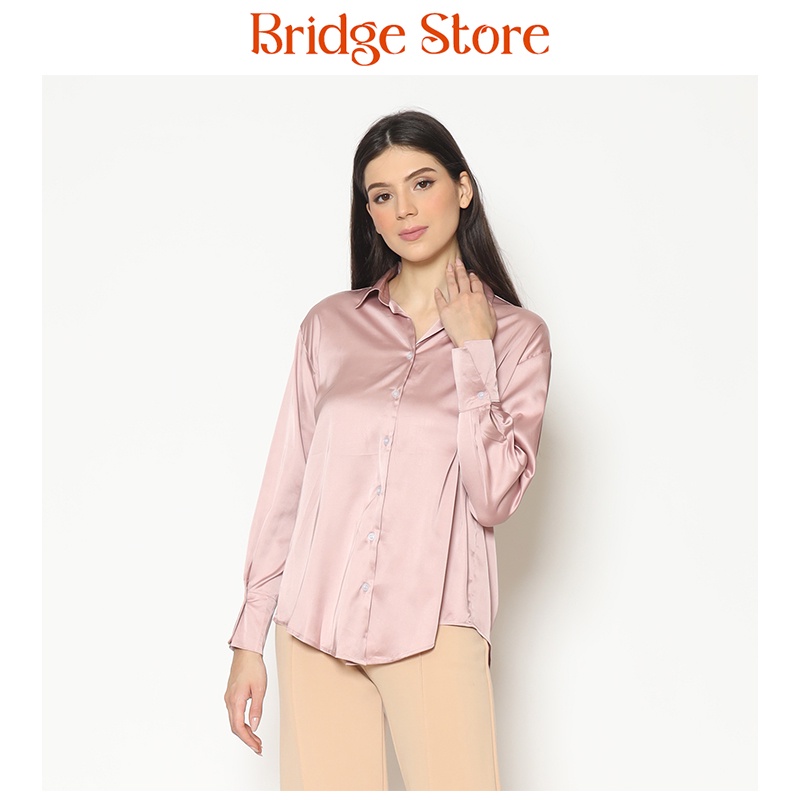 Kemeja Blouse Wanita V-Neck Silk Blouse Plain Lengan Panjang Kemeja Blouse Atasan Wanita Korean Style