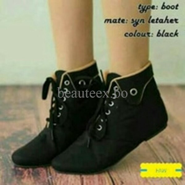 SALE Sepatu Flat Wanita Boot Boots Korea Hitam