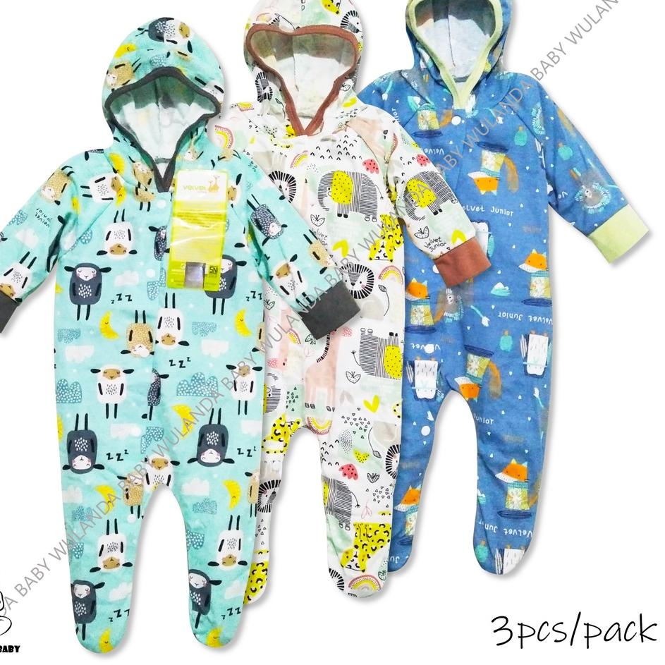 Terjangkau Wulanda 3 pcs baju kodok anak bayi born velvet junior motif Basic Wear Radiant sleepsuit 