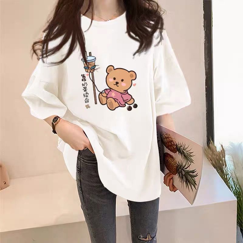 THISTLE - Oversize Tee Tshirt Wanita Model Longgar Motif Bear Infus Boba