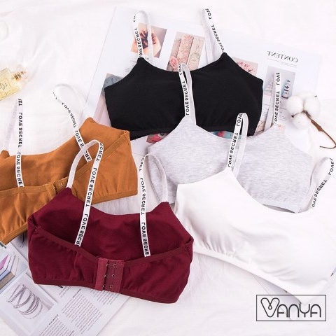 BH Tanpa Kawat Sport Bra Kait Belakang Tali Tulisan