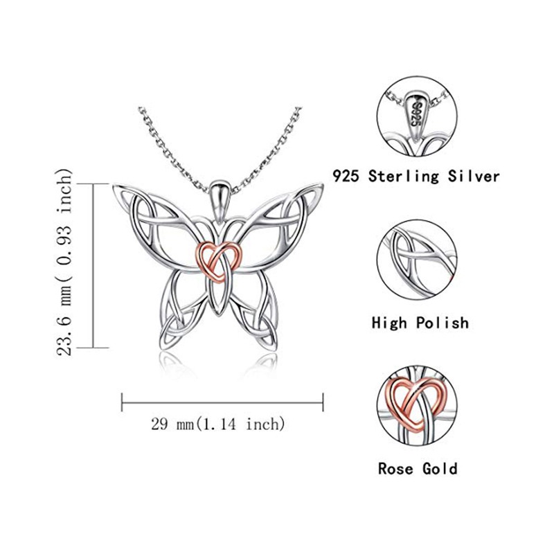 Fancyqube Kalung Sterling Silver Model Butterfly Heart Celtic Untuk Wanita