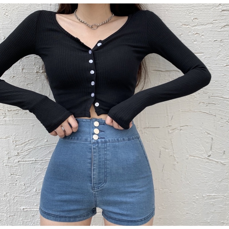 (BGG) LMB KOREAN TOP CROPTOP ATASAN WANITA LENGAN PANJANG