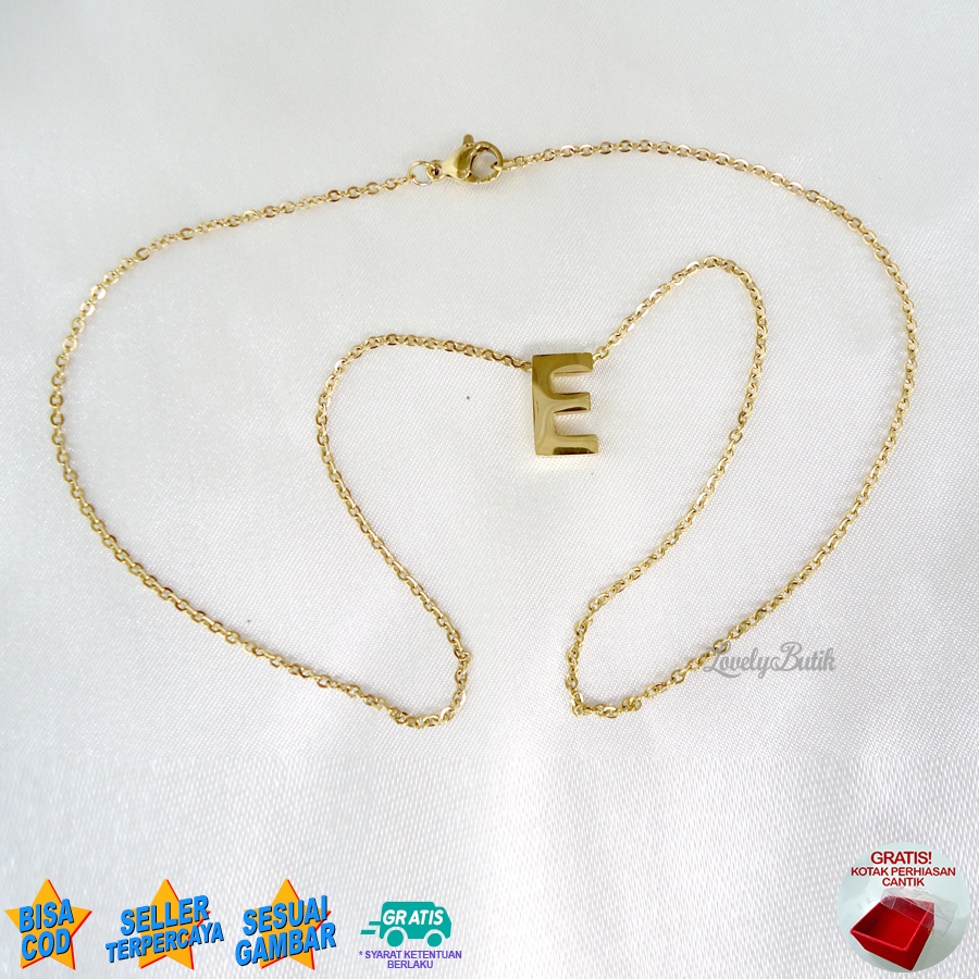 Lovelybutik Kalung Titanium Huruf Abjad Nagita 4Ccent Kalung Alfabet Inisial Huruf A-W Emas 24K Titanium Bonus Kotak Perhiasan