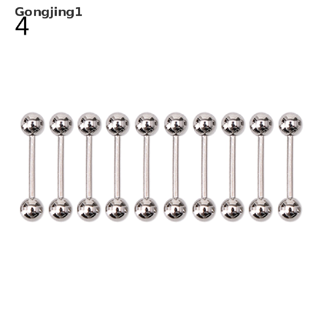 Gongjing1 10PCS Anting Tindik Lidah / Puting / Tubuh Bentuk Barbel Bahan Stainless steel