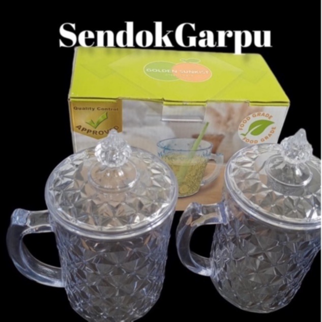 Mug Diamond+Tutup Cangkir Bening Transparan GOLDEN SUNKIST MUD7068