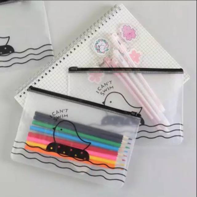 Zipper bag organizer Transparan Doff tempat pensil wadah make up masker serbaguna