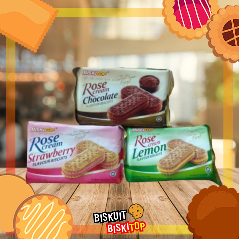 

B. BISKITOP - ROSE CREAM 220g Rasa Coklat Lemon Biskuit Kue Kering Cemilan Dewasa Anak Enak Renyah