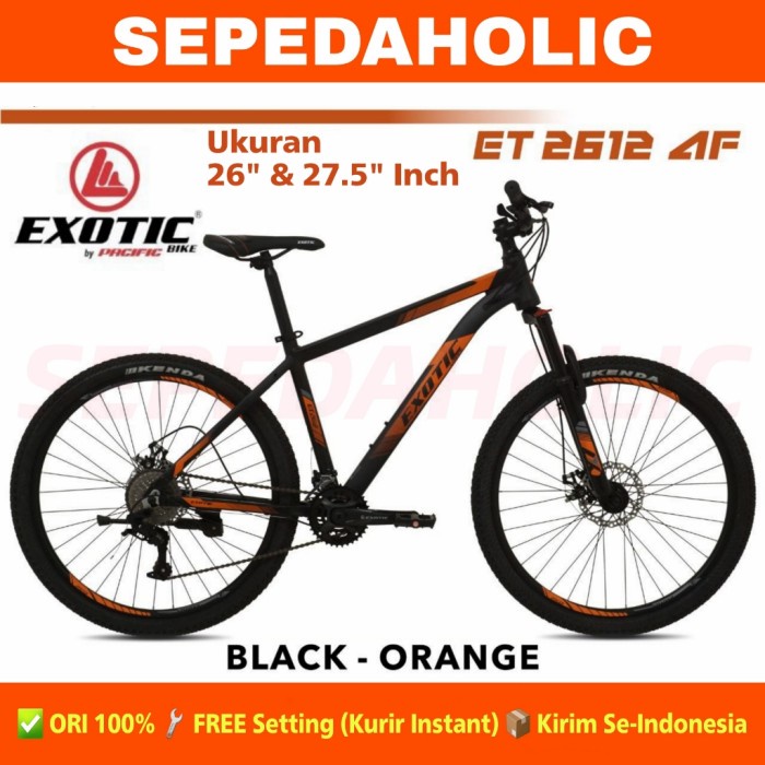 Sepeda Gunung MTB EXOTIC ET 2612 AF 26 & 27.5 Inch Alloy 2x8 Speed - Black Orange, 26 Inch