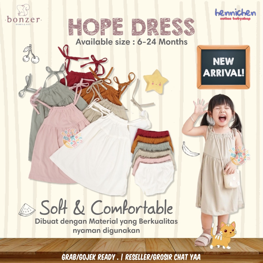 BONZER BABY HOPE DRESS ANAK PEREMPUAN BAJU ANAK PEREMPUAN  6 bulan - 2 tahun