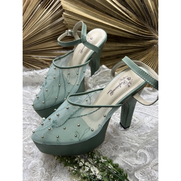 sepatu wedding wanita sage green purri tali 12cm