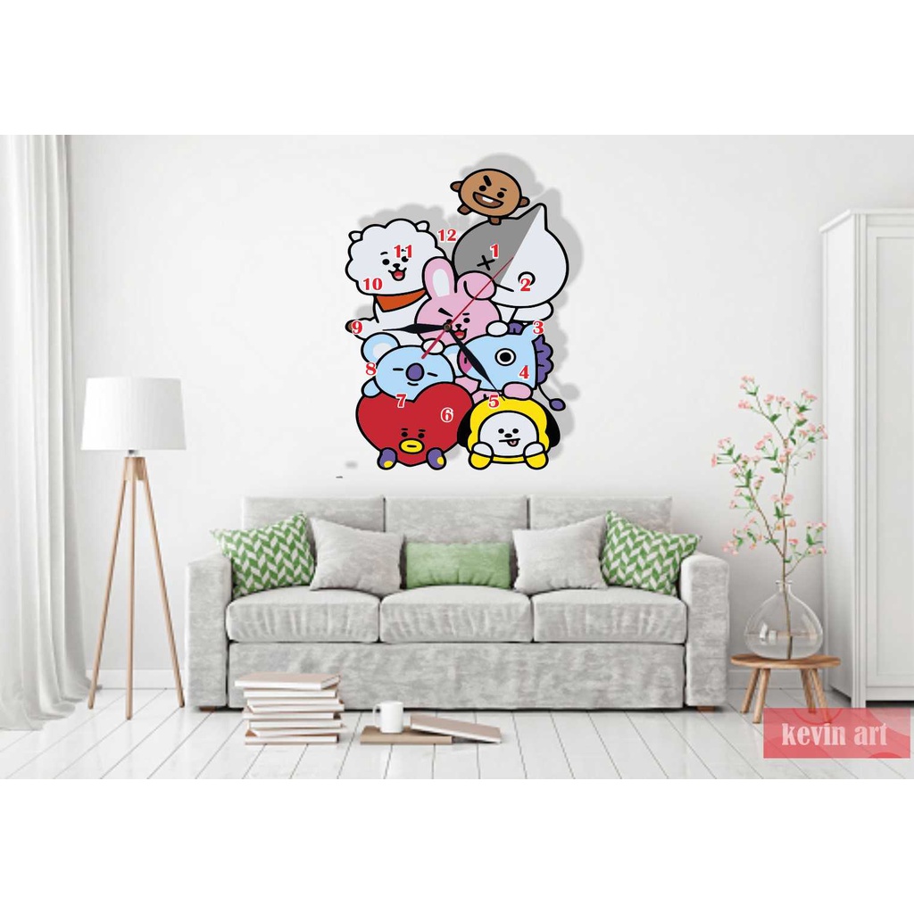 JAM DINDING BT21 ARMY BESAR HIASAN DEKORASI PAJANGAN DINDING MURAH INTERIOR FURNITURE AESTHETIC DIY