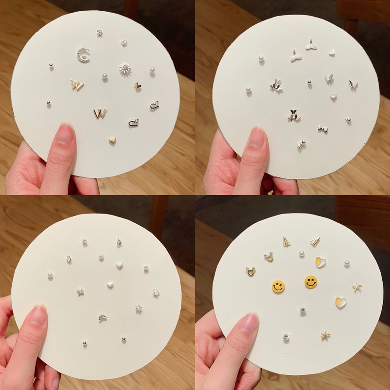 We Flower 7 Pasang Anting Stud s925 Silver Bentuk Bulan Bintang Geometris Pelangi Gaya Korea Untuk Wanita