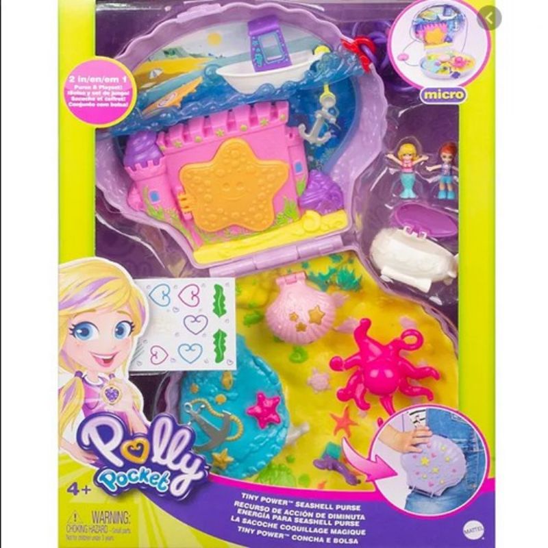 Polly Pocket Tiny Power Seashell Purse Compact with Wearable Strap