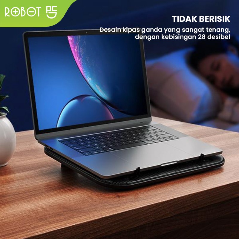 Laptop Cooling Pad Stand Ultra Tenang 2 Kipas Pending - ROBOT RT-LCS01