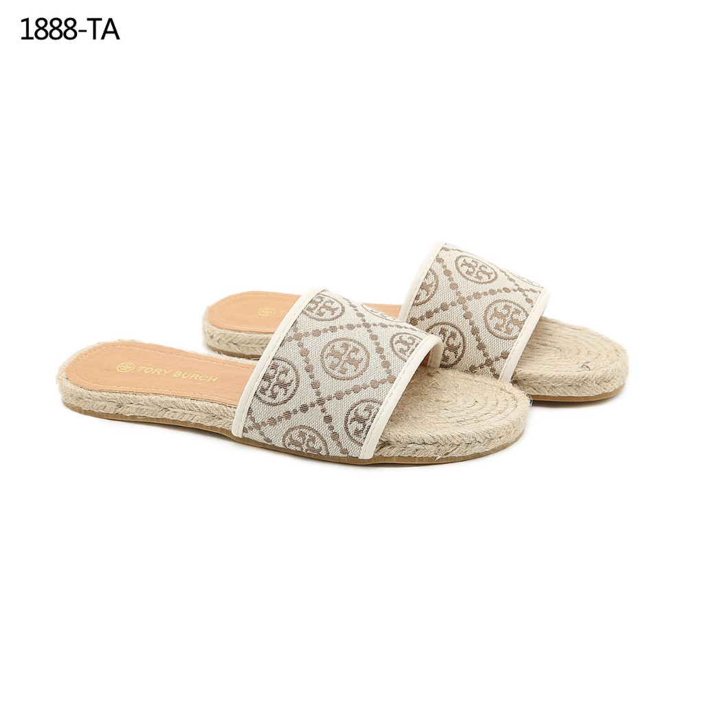 PR New Arrivall ! New Item !  TB Women's Natural 't-Monogram' Woven Slides Sandals 1888-TA