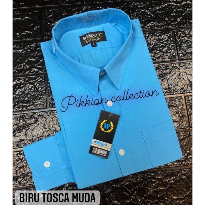 Kemeja Polos Pria Lengan Panjang Formal Reguler Wendyat , Wendya.T biru tosca muda